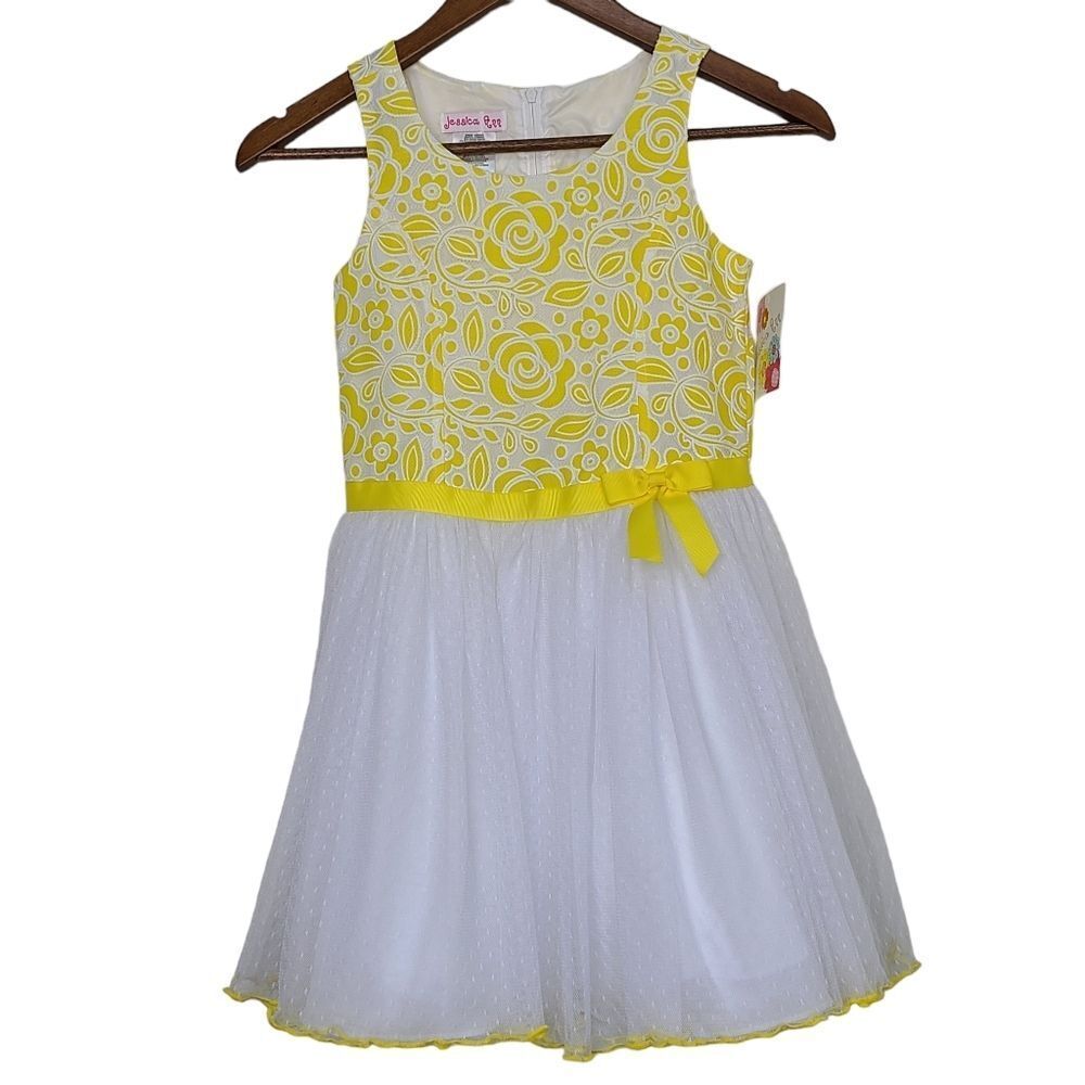 Jessica Ann Girls White Yellow Floral Lined Sleeveless Dress Size 6X